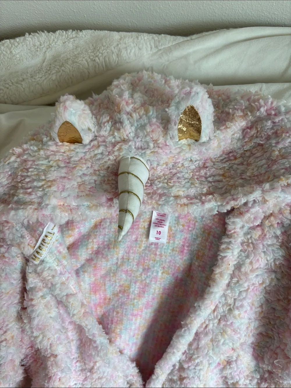 Unicorn Hooded Plush Robe - Pastel Pink Multicolor